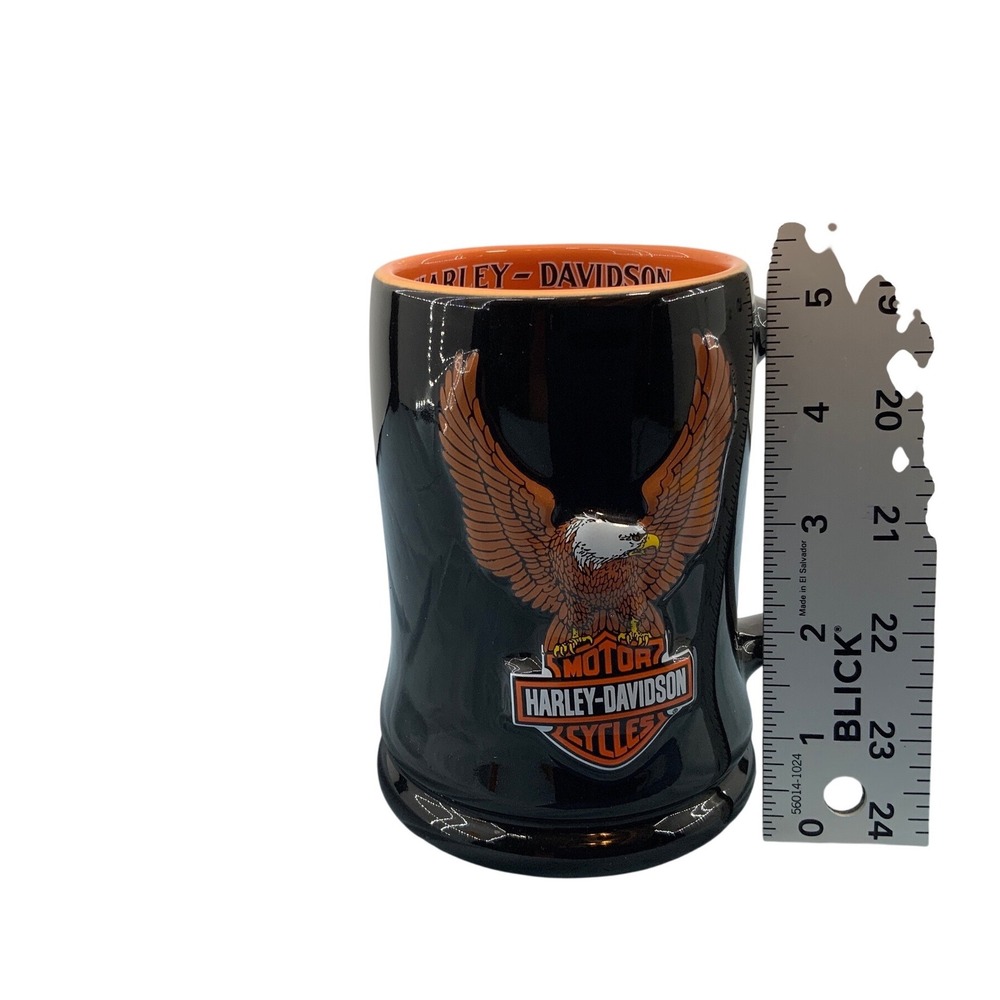 Harley-Davidson 2002 Eagle 3D Relief Ceramic Coffee Mug Black Orange Logo 5in - Picture 5 of 6